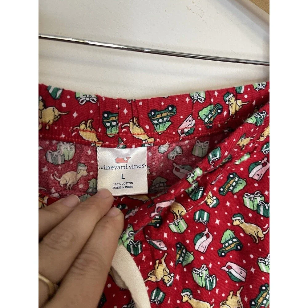 Vineyard Vines Adult Large Red Fleece Sleep Pants Holiday Christmas Whales